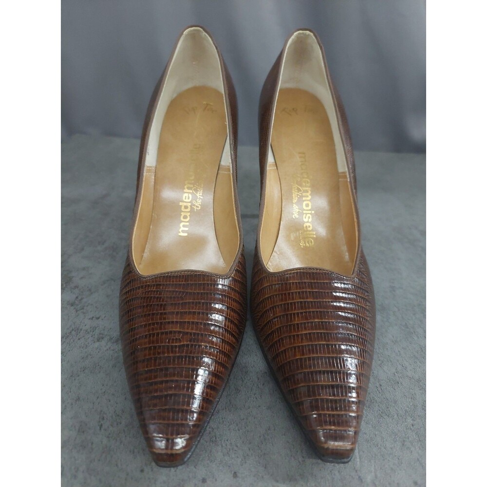 Mademoisell Brown Snake Print Pumps Size 7.5 AAAA Vintage In Box